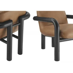 Modern Curve Wood Frame Faux Leather Accent Chair