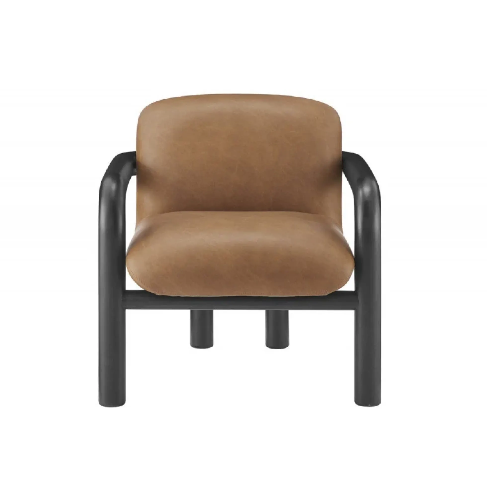 Modern Curve Wood Frame Faux Leather Accent Chair