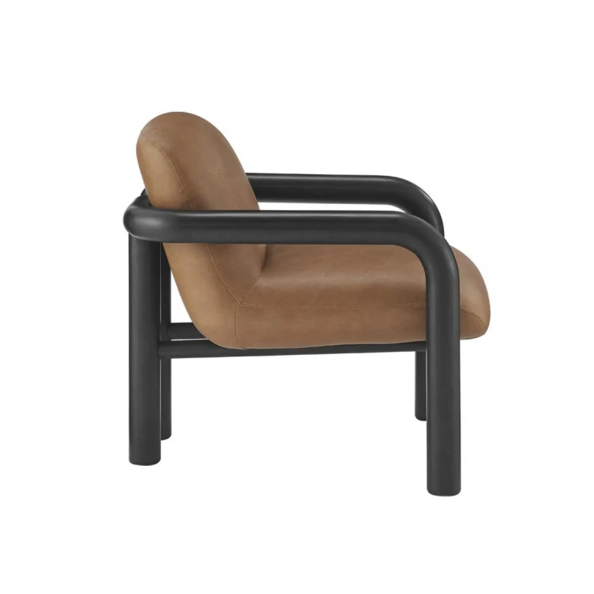 Modern Curve Wood Frame Faux Leather Accent Chair