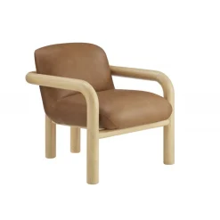Modern Curve Wood Frame Faux Leather Accent Chair