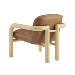 Modern Curve Wood Frame Faux Leather Accent Chair