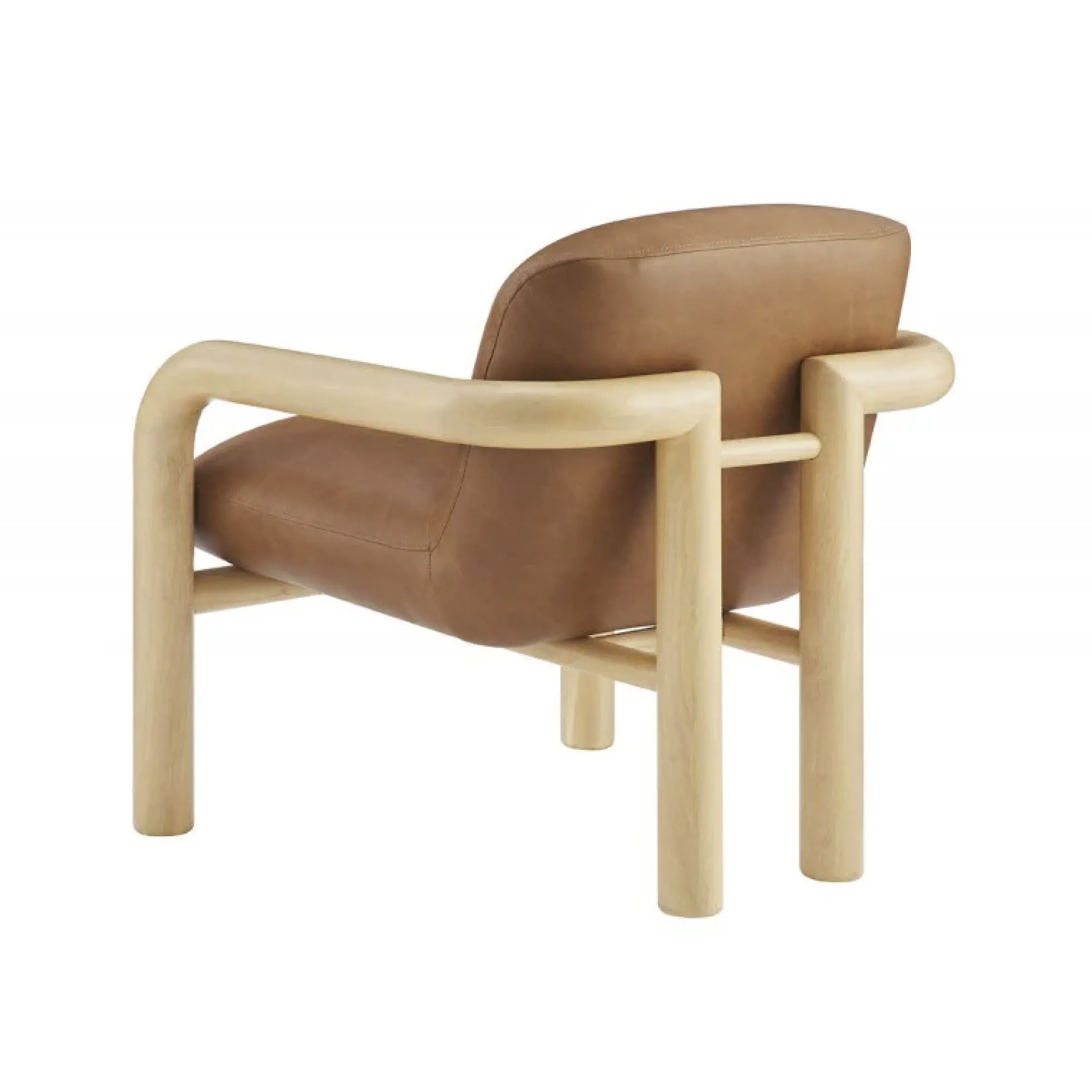 Modern Curve Wood Frame Faux Leather Accent Chair