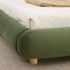 Modern Curved Upholstered Low Profile Platform King Size Bed