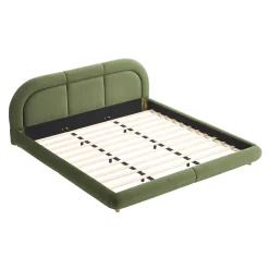 Modern Curved Upholstered Low Profile Platform King Size Bed
