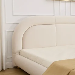 Modern Curved Upholstered Low Profile Platform King Size Bed