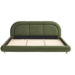 Modern Curved Upholstered Low Profile Platform King Size Bed