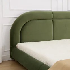 Modern Curved Upholstered Low Profile Platform King Size Bed