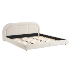 Modern Curved Upholstered Low Profile Platform King Size Bed