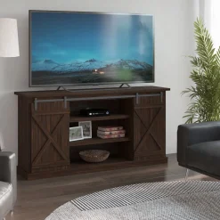 Modern Farmhouse TV Stand with Sliding Barn Doors for TVs up to 70