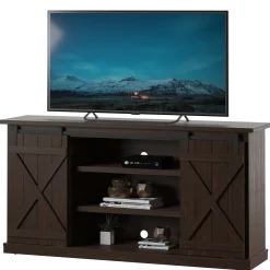 Modern Farmhouse TV Stand with Sliding Barn Doors for TVs up to 70