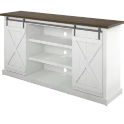 Modern Farmhouse TV Stand with Sliding Barn Doors for TVs up to 70