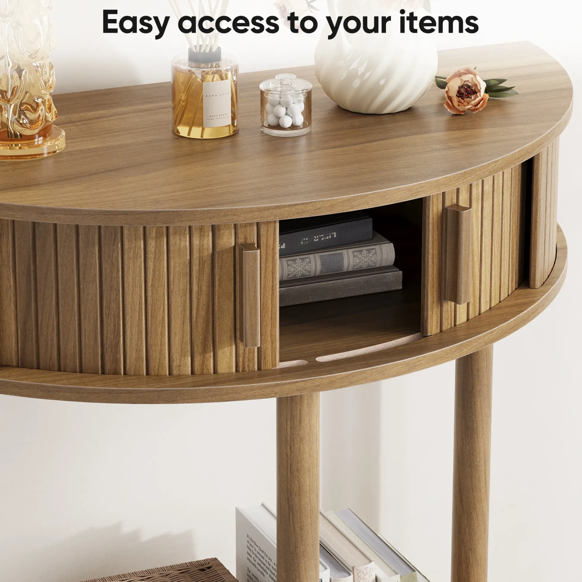 Modern Fluted Half-Moon Console Entryway Table