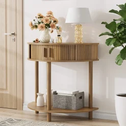 Modern Fluted Half-Moon Console Entryway Table