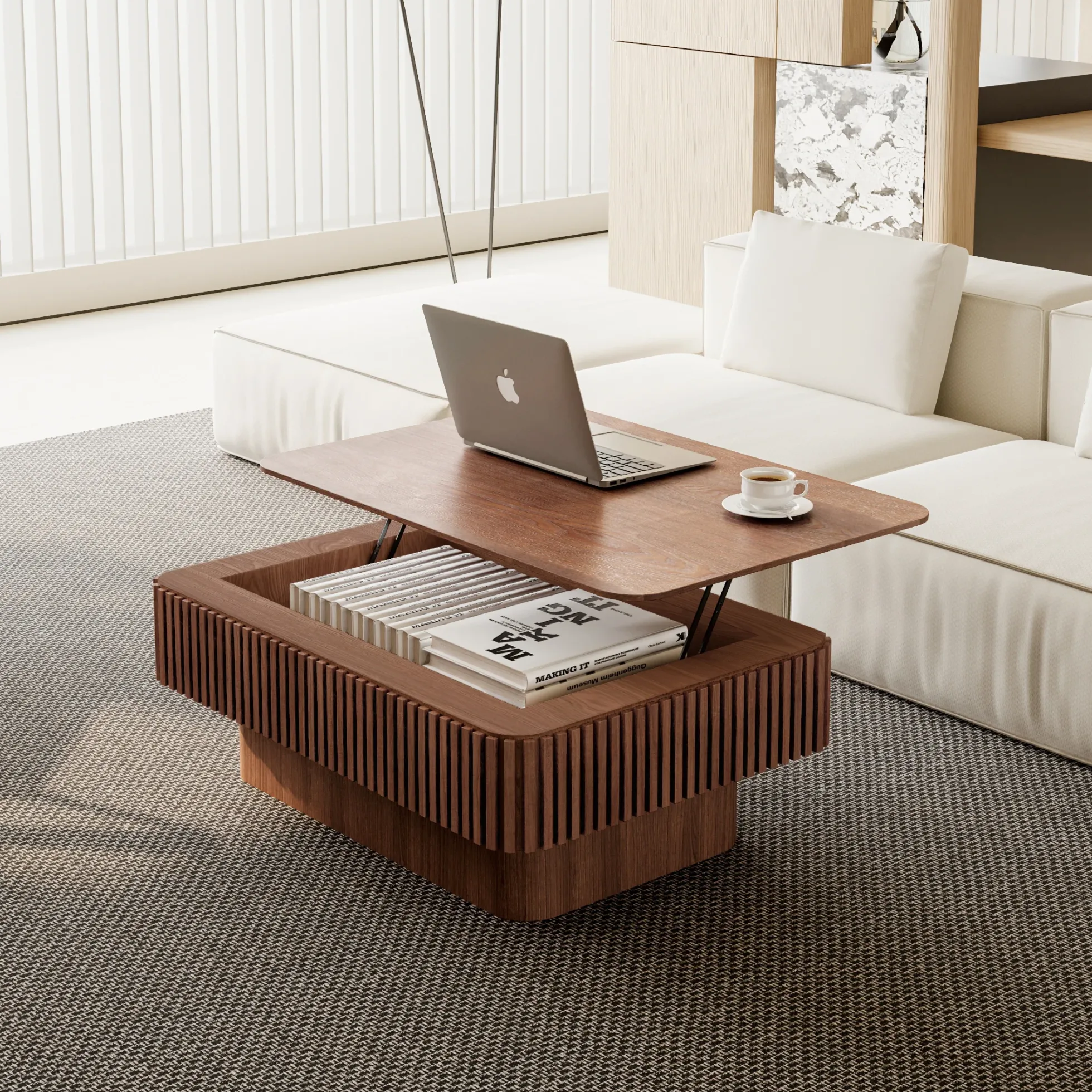 Modern Fluted Lift-top 38.6' Coffee Table