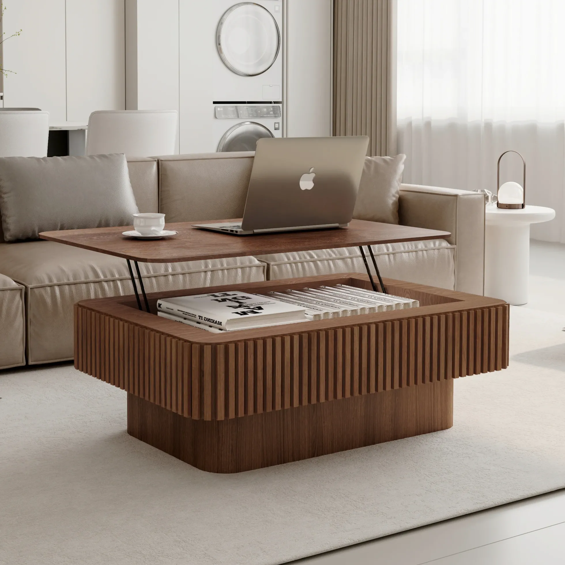 Modern Fluted Lift-top 38.6' Coffee Table