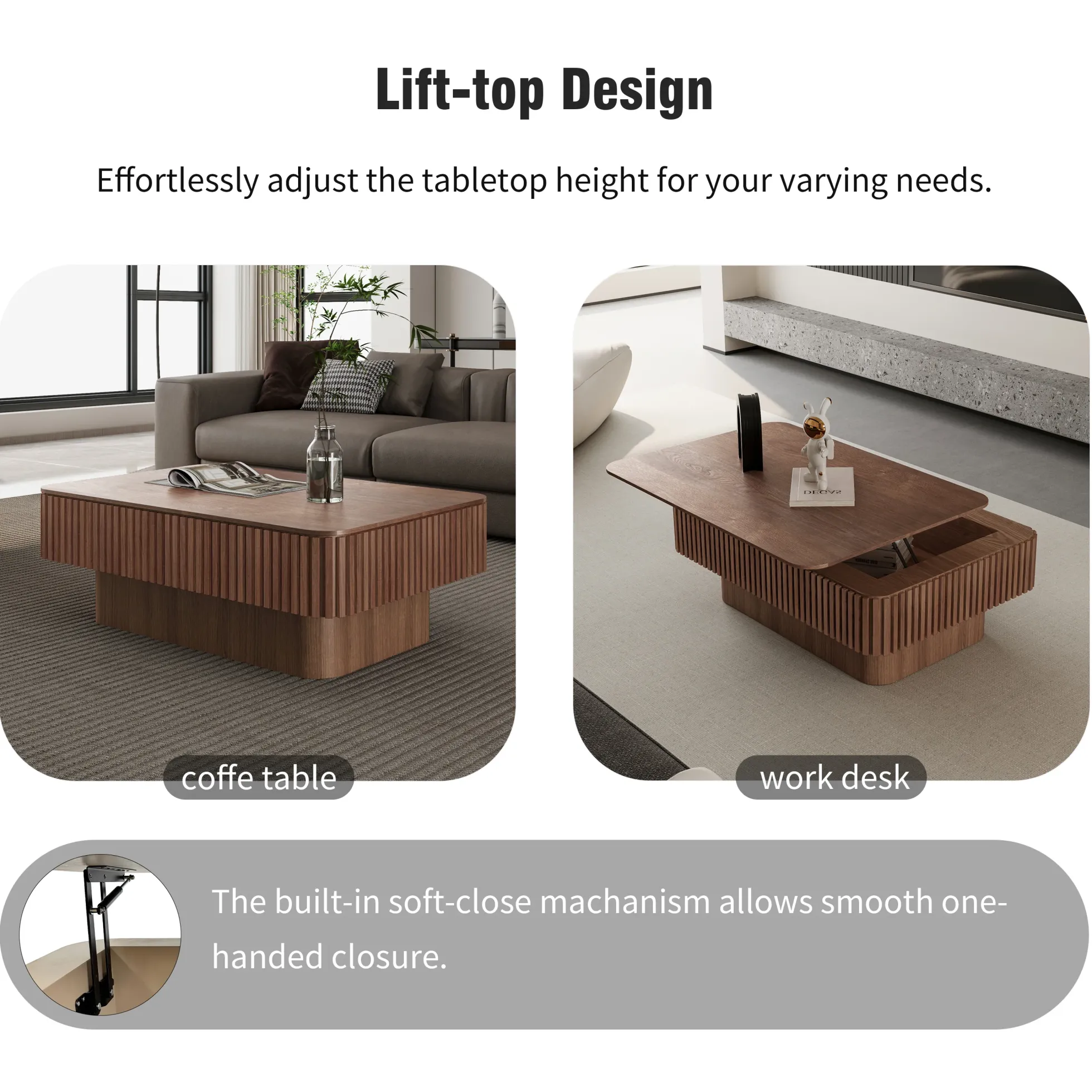 Modern Fluted Lift-top 38.6' Coffee Table