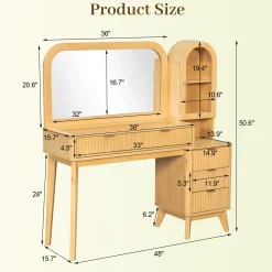 Modern Fluted Makeup Vanity Desk with Storage & Charging Station