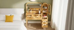 Modern Fluted Makeup Vanity Desk with Storage & Charging Station