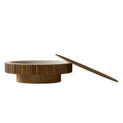 Modern Fluted Oval Solid Wood Veneered Coffee Table with Storage