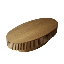 Modern Fluted Oval Solid Wood Veneered Coffee Table with Storage
