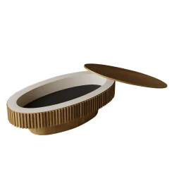 Modern Fluted Oval Solid Wood Veneered Coffee Table with Storage