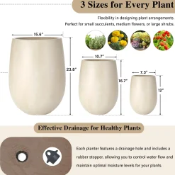 Modern Lightweight Round Outdoor Indoor Patio Planter Set of 3