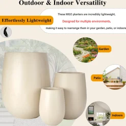 Modern Lightweight Round Outdoor Indoor Patio Planter Set of 3