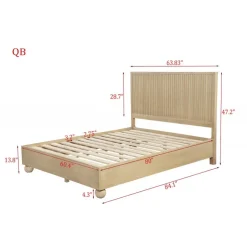 Modern Minimalist Fluted Panels Headboard Wooden Bedframe
