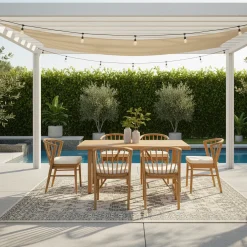 Modern Outdoor 7 Piece Acacia Wood Teak Dining Set with Cushions
