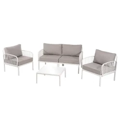 Modern Outdoor 5 Piece Patio Conversation Set with Coffee Table & Waterproof Cushions