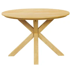 Modern Outdoor 5-Piece Teak Wood Round Dining Table & Chair Set with Gray Cushions