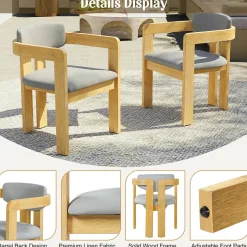 Modern Outdoor 5-Piece Teak Wood Round Dining Table & Chair Set with Gray Cushions