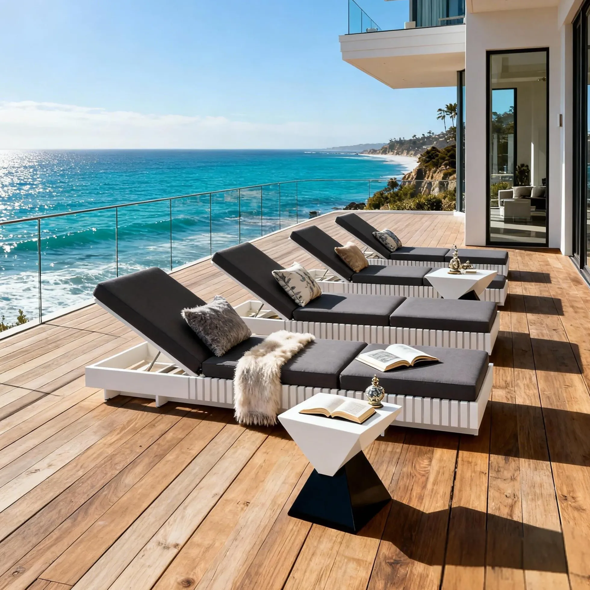 Modern Patio Sun Lounger Chaise with Water-Repellent Cushion