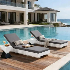 Modern Patio Sun Lounger Chaise with Water-Repellent Cushion