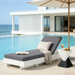 Modern Patio Sun Lounger Chaise with Water-Repellent Cushion