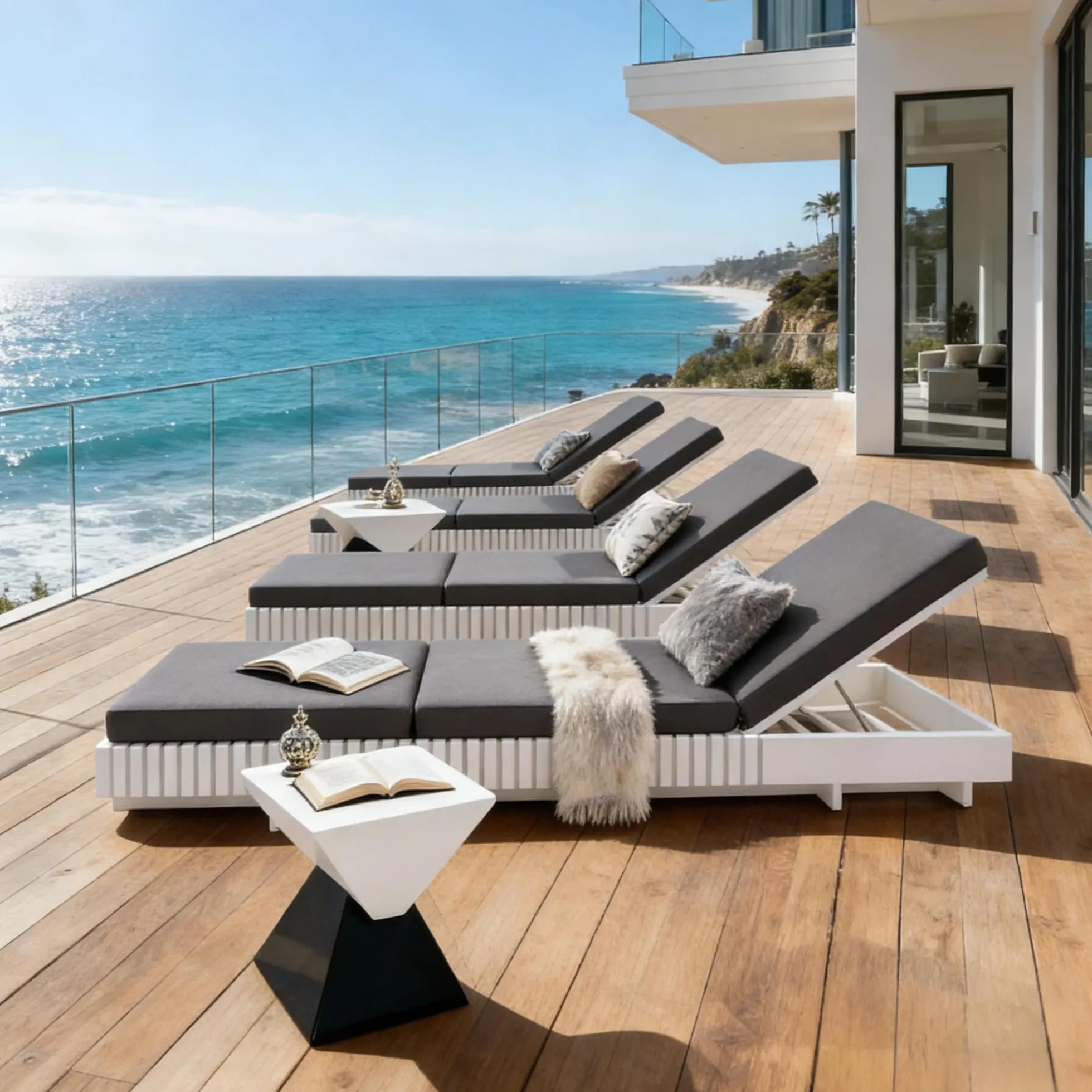 Modern Patio Sun Lounger Chaise with Water-Repellent Cushion