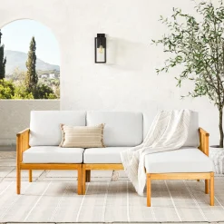 Modern 3-Piece Spindle Solid Wood Outdoor L-Shaped Sectional Set
