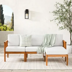 Modern 3-Piece Spindle Solid Wood Outdoor L-Shaped Sectional Set