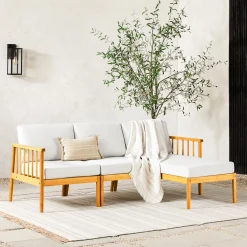 Modern 3-Piece Spindle Solid Wood Outdoor L-Shaped Sectional Set