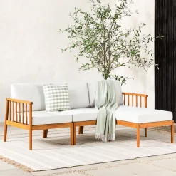 Modern 3-Piece Spindle Solid Wood Outdoor L-Shaped Sectional Set