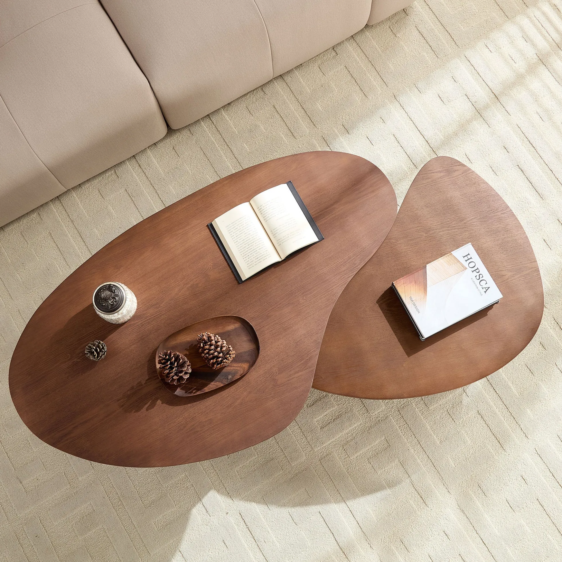 Modern Reeded Cloud Shape 2 Piece Coffee Table Set