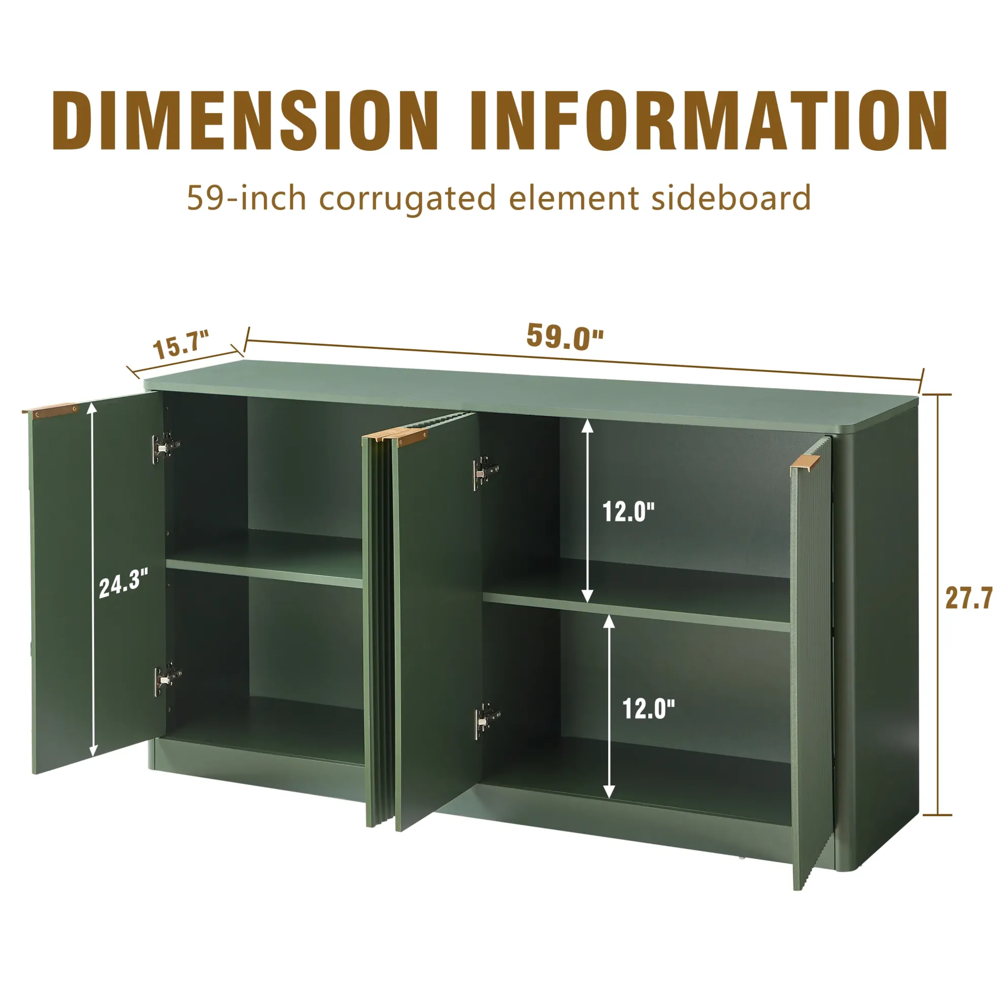 Modern Reeded Curved Design Storage 59" TV Stand Sideboard