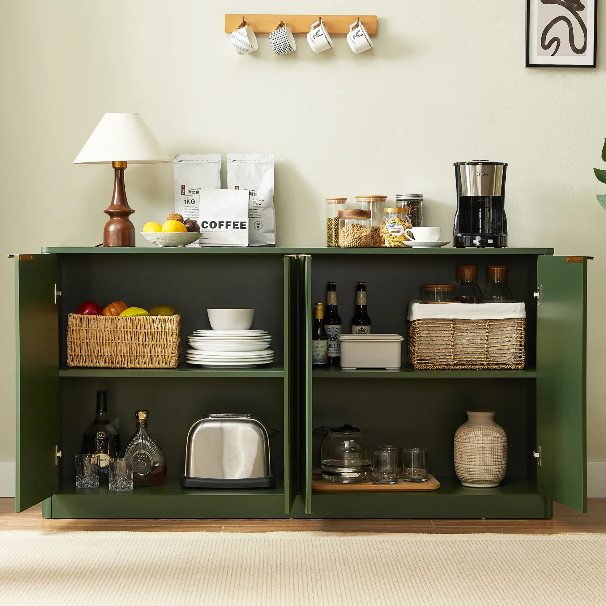 Modern Reeded Curved Design Storage 59" TV Stand Sideboard