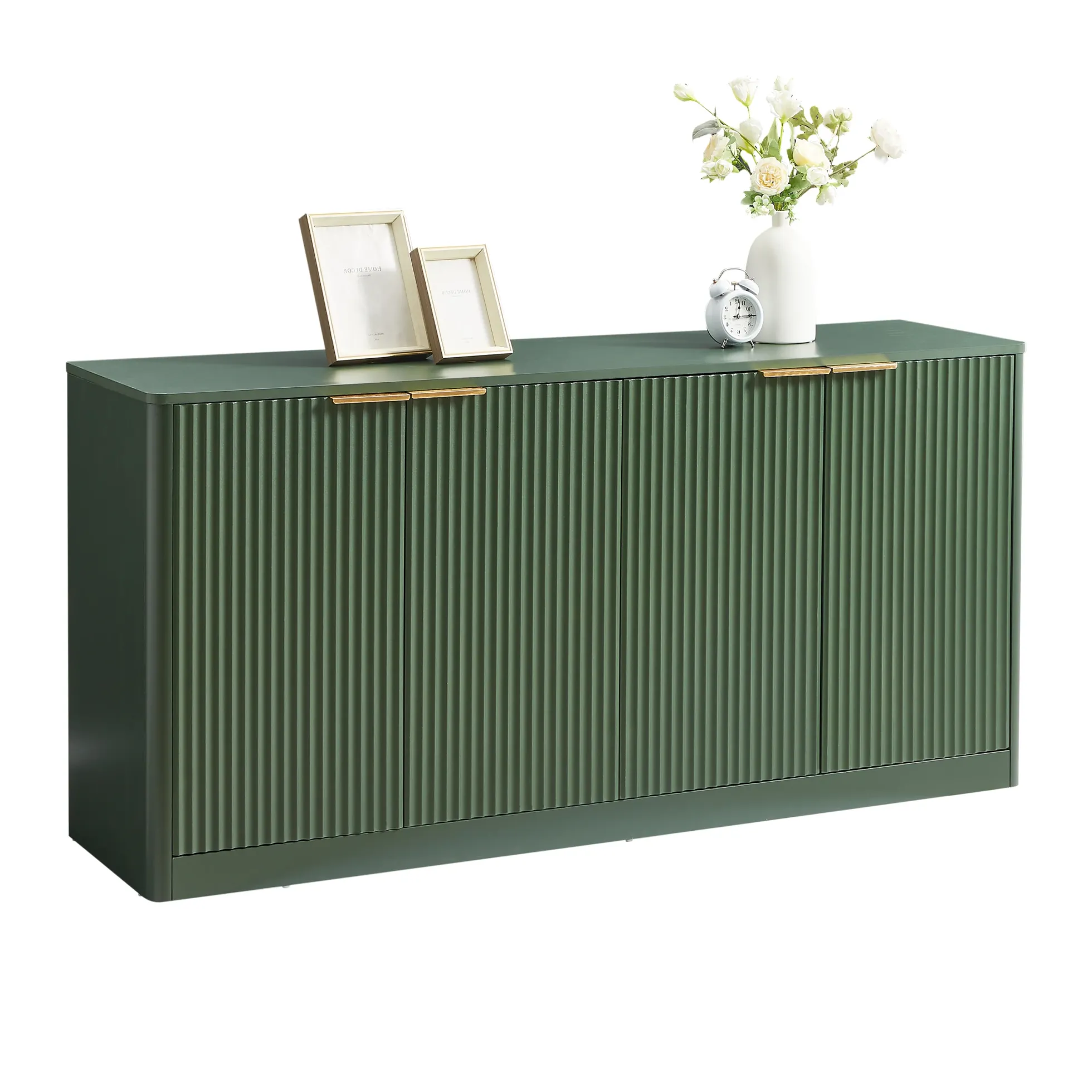 Modern Reeded Curved Design Storage 59" TV Stand Sideboard