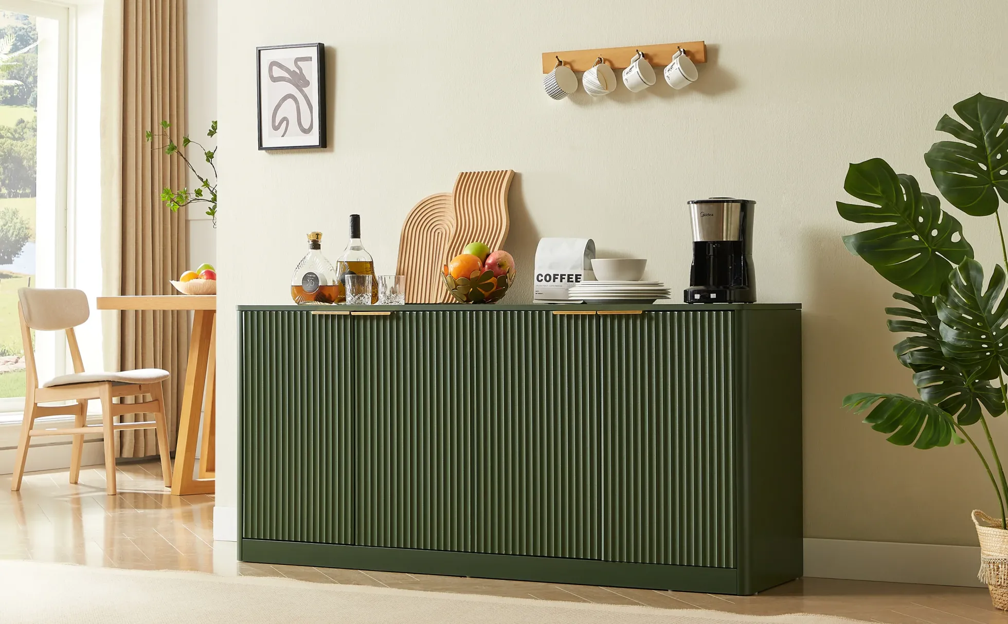 Modern Reeded Curved Design Storage 59" TV Stand Sideboard