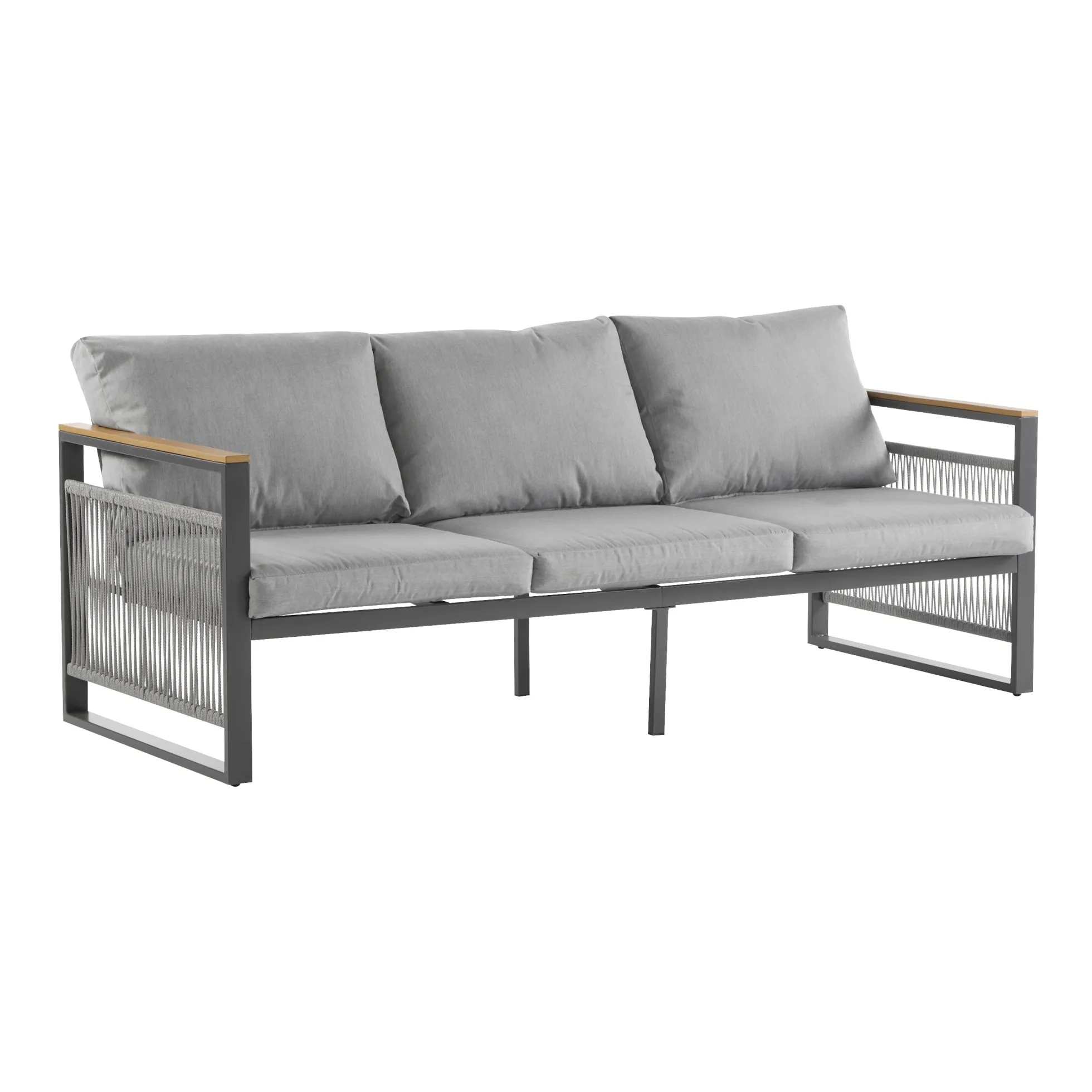 Modern Rope Design Outdoor Patio Sofa Set with Cushion & Table