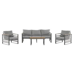 Modern Rope Design Outdoor Patio Sofa Set with Cushion & Table