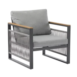 Modern Rope Design Outdoor Patio Sofa Set with Cushion & Table