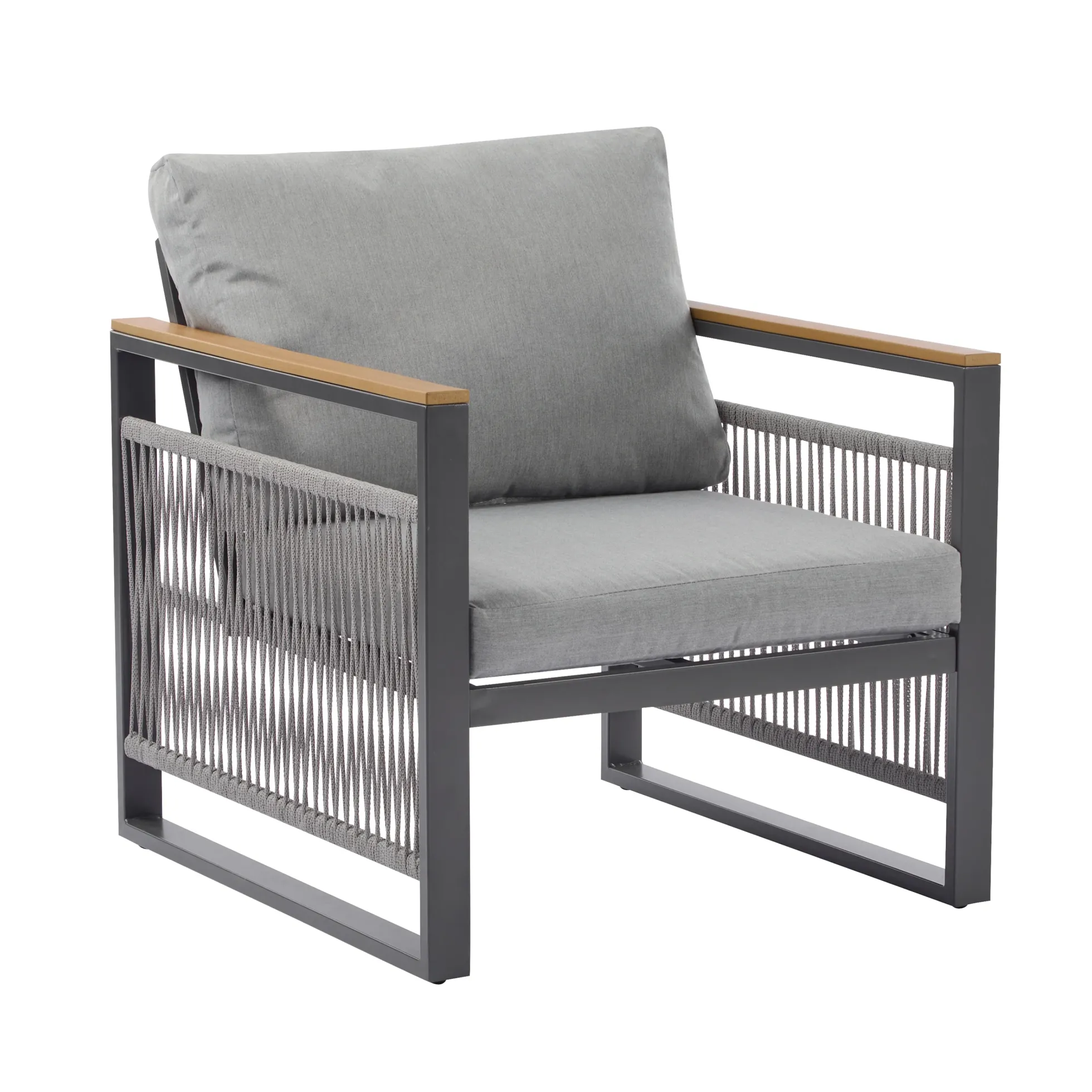 Modern Rope Design Outdoor Patio Sofa Set with Cushion & Table