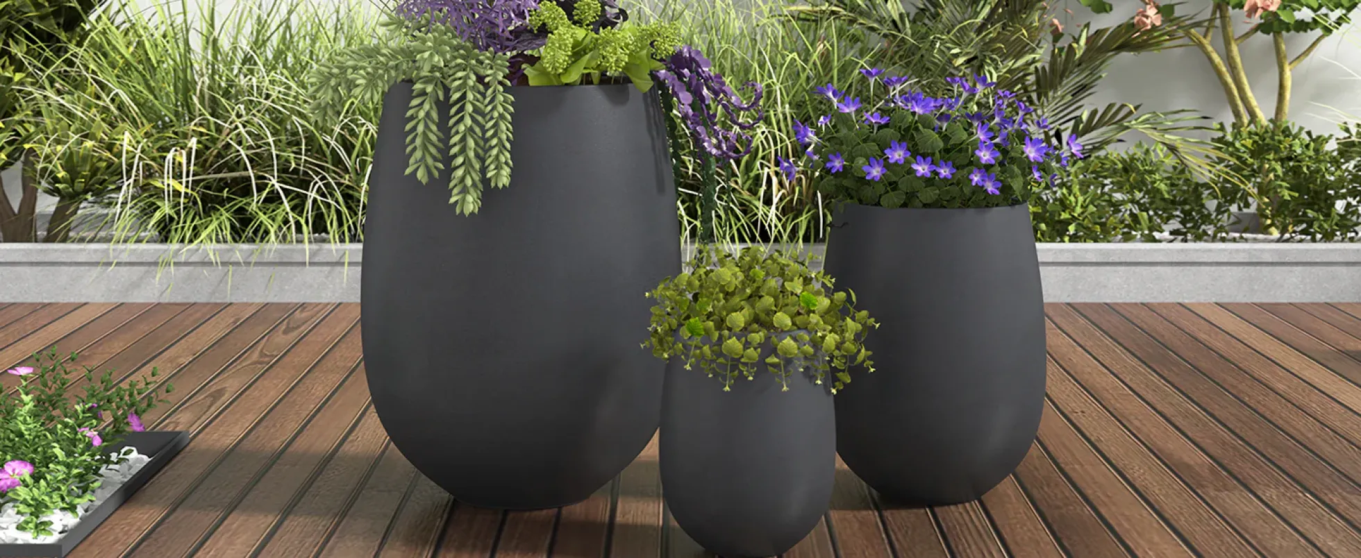 Modern Round Lightweight Outdoor Patio Planter Set of 3 Sizes
